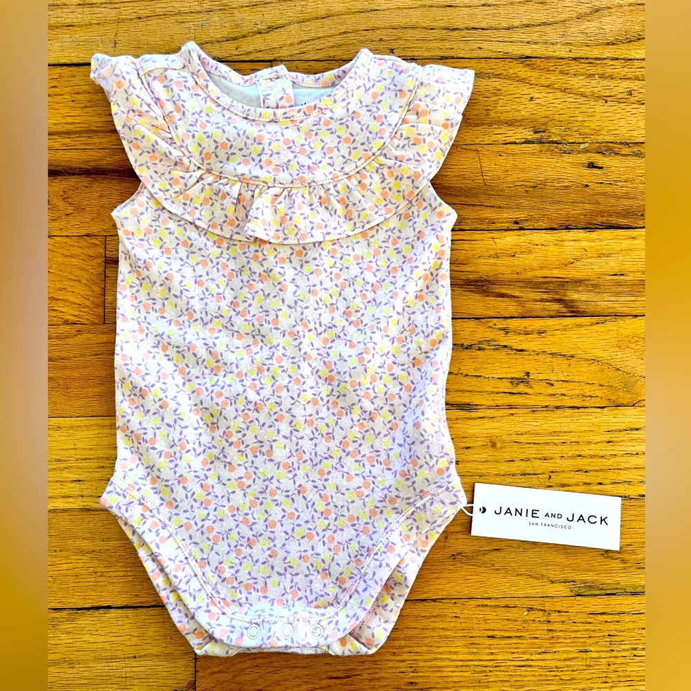 NWT Janie&Jack Baby Girl Onesie, Pink & Yellow Flowers, Size 3-6 Months